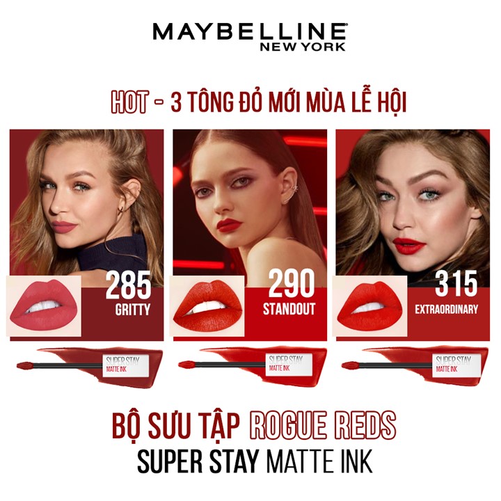 Son Kem Lì 16h Lâu Trôi Maybelline New York Super Stay Matte Ink Lipstick 5ml 290 Standout Đỏ Cam