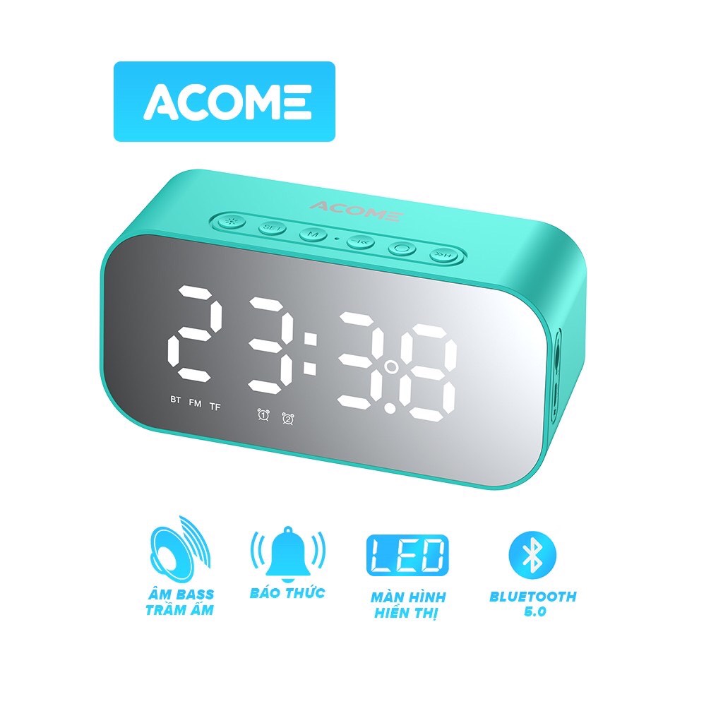 Loa Bluetooth ACOME A5 5W Màn Hình LED Đồng Hồ Báo Thức - Hỗ Trợ Thẻ Nhớ &amp; Nghe FM - Hàng Chính Hãng