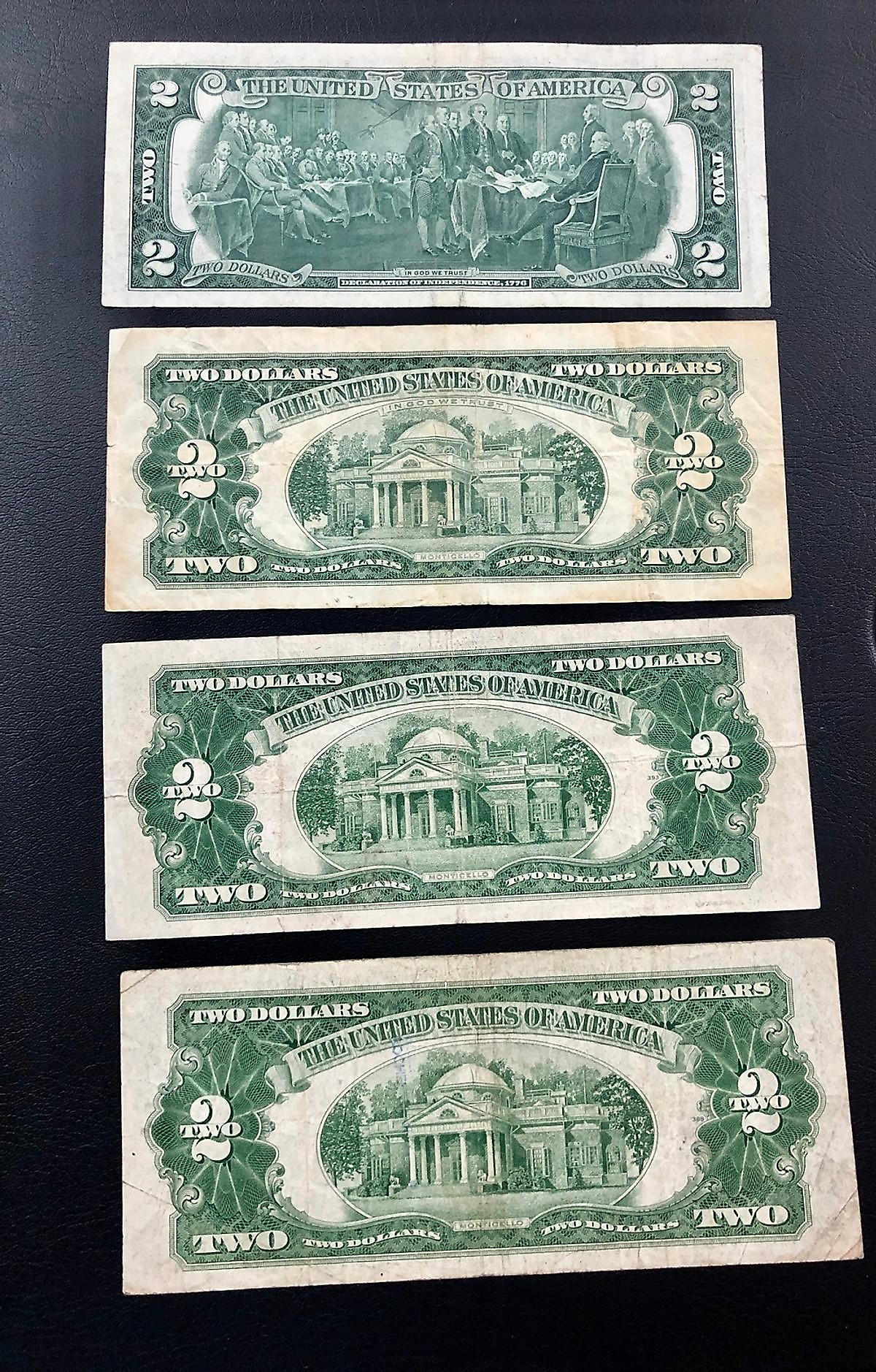 COMBO 4 Tờ 2 Dollar may mắn các năm 1928 1953 1963 1976 , siêu xưa sưu tầm