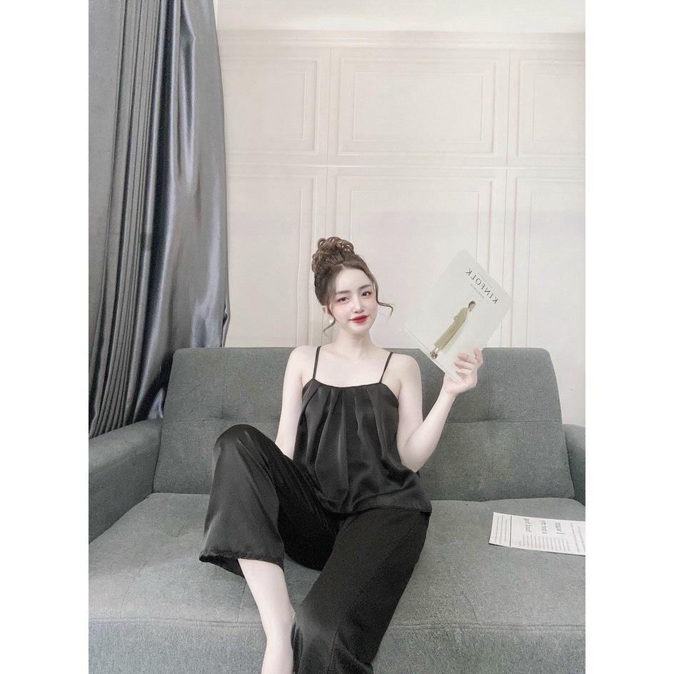 Đồ ngủ lụa satin áo 2 dây quần dài lịch sự, chất lụa đẹp, mát, ít nhăn, kiểu dáng rộng rãi, thoải mái, phom dưới 55kg