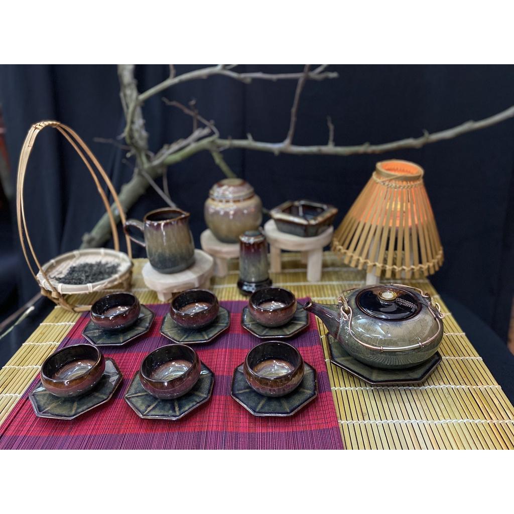 Bộ ấm chén dáng Giang Tây men hỏa biến - Gốm Bát Tràng - Làng Gốm