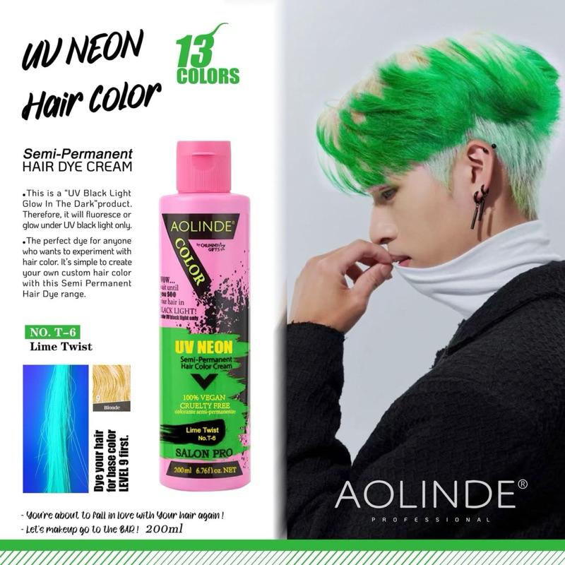 Kem nhuộm tóc Semi UV Neon Không Amoniac trên nền tóc tẩy Level 9 - Lime twist Màu Xanh lá 200ml + Gội xả gói Karseell 15ml