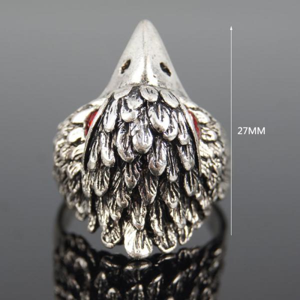 Jewelry Vintage Ring Silver Crystal Animal Eagle Head Shaped Mens Ring 20mm