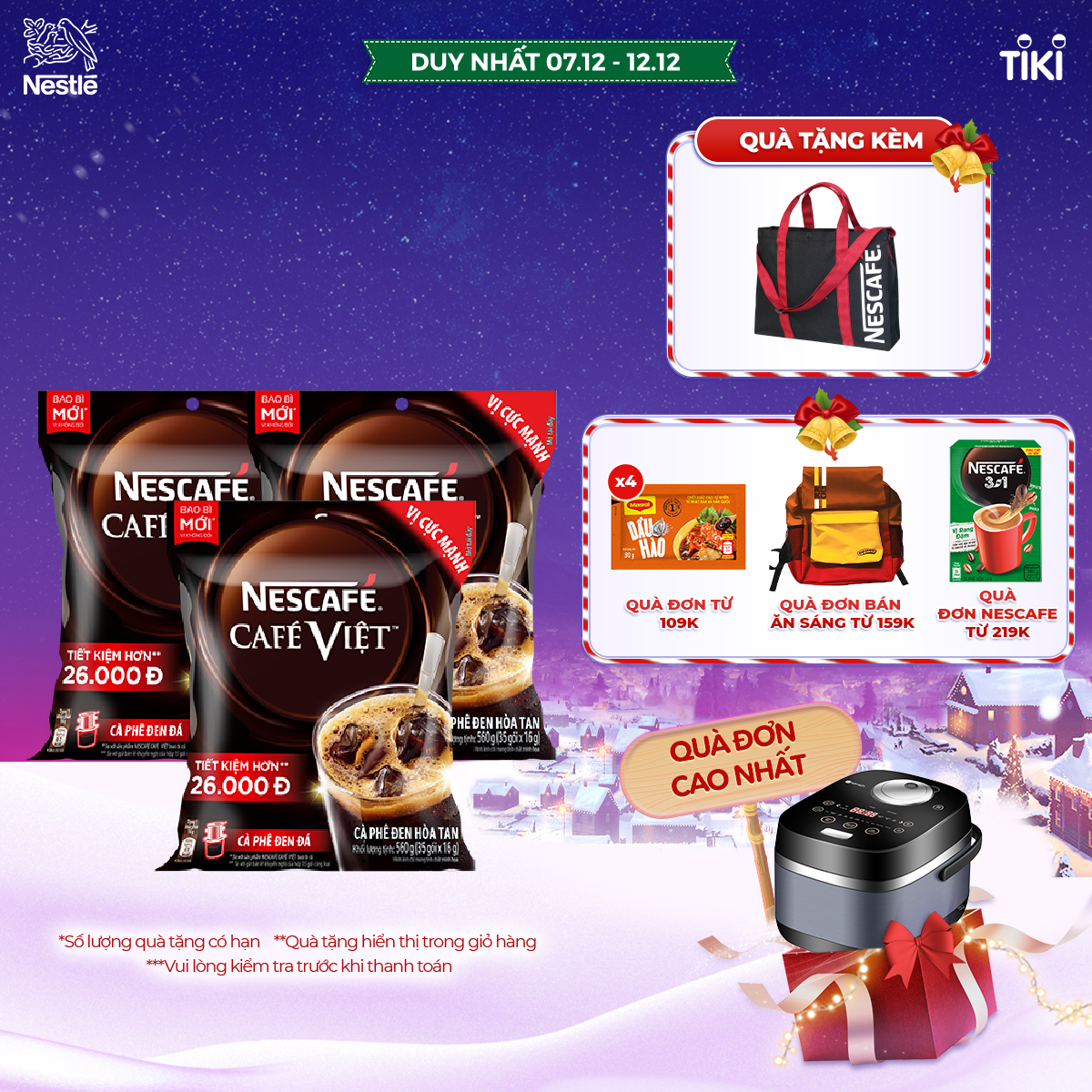 Combo 3 bịch cà phê đen hòa tan NESCAFÉ CAFÉ VIỆT (Túi 35 gói x 16g)