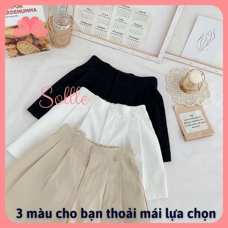 Quần đùi short nữ cạp cao lưng chun xếp ly chất đũi Hàn Quốc đẹp Sollle