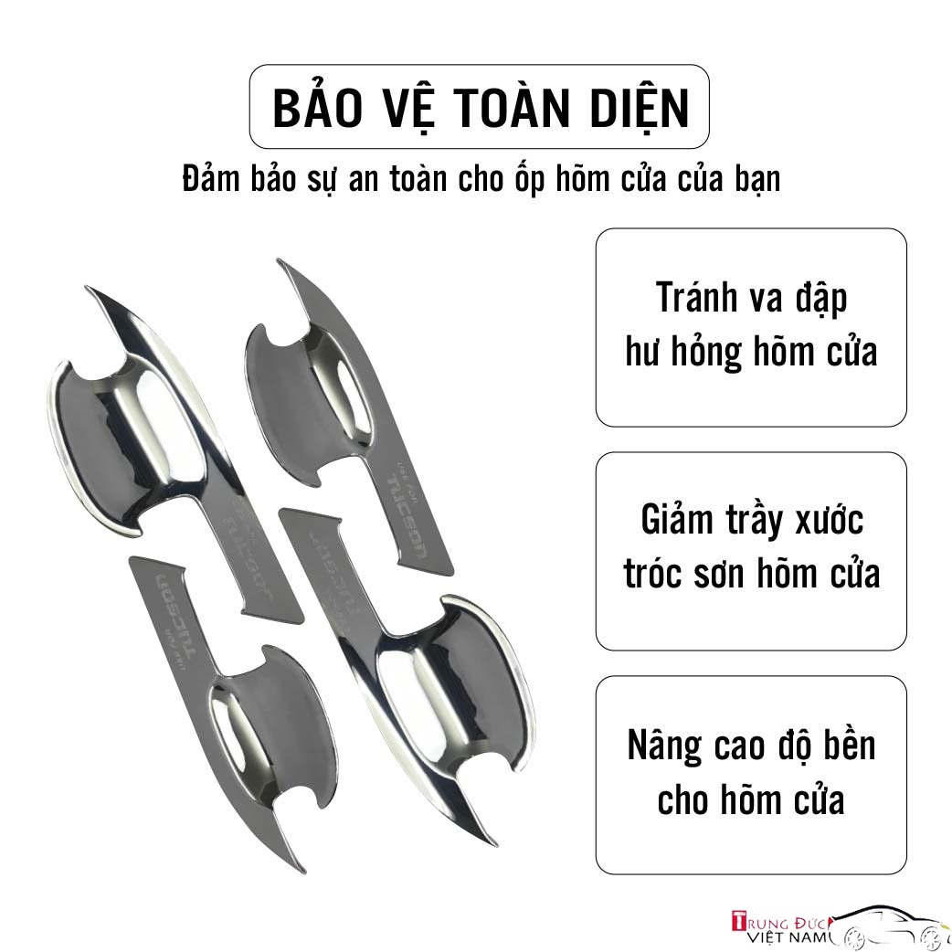 Ốp Tay Hõm Cửa Cho Dòng Xe HYUNDAI TUCSON 2016-2021 Chất Liệu Nhựa ABS Mạ Crôm, Quà Tặng Khăn Lau Xe – Hàng Chính Hãng TDVN