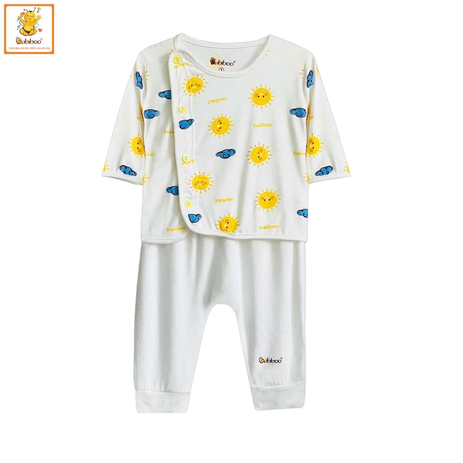Bộ sơ sinh dài tay Babiboo quần áo tay dài bé trai, bé gái chất viscose mềm mát BTK71+BTK26