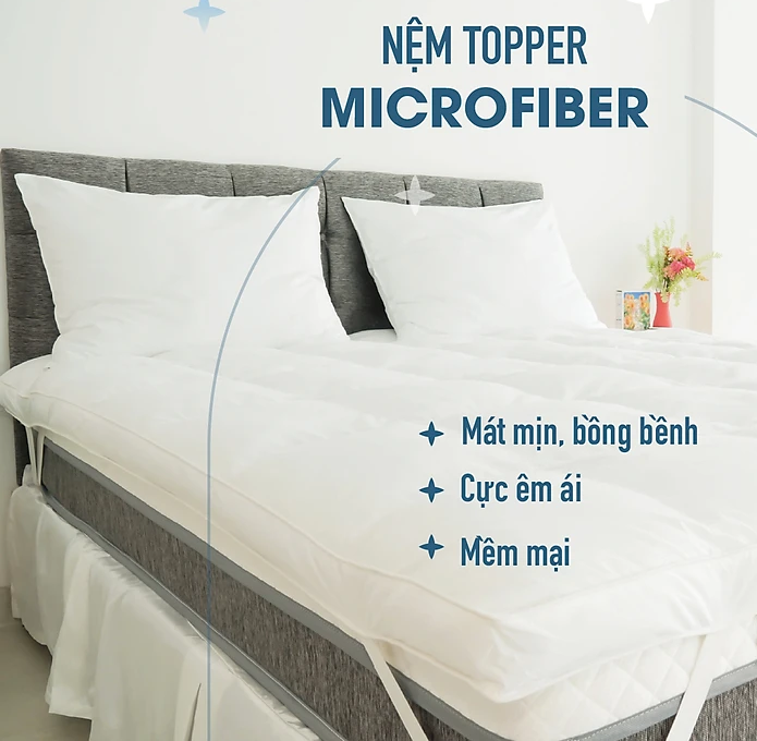 Topper khách sạn 5 sao – Nệm Topper bông Microfiber cao cấp – Tấm làm mềm nệm  - Topper lông vũ nhân tạo
