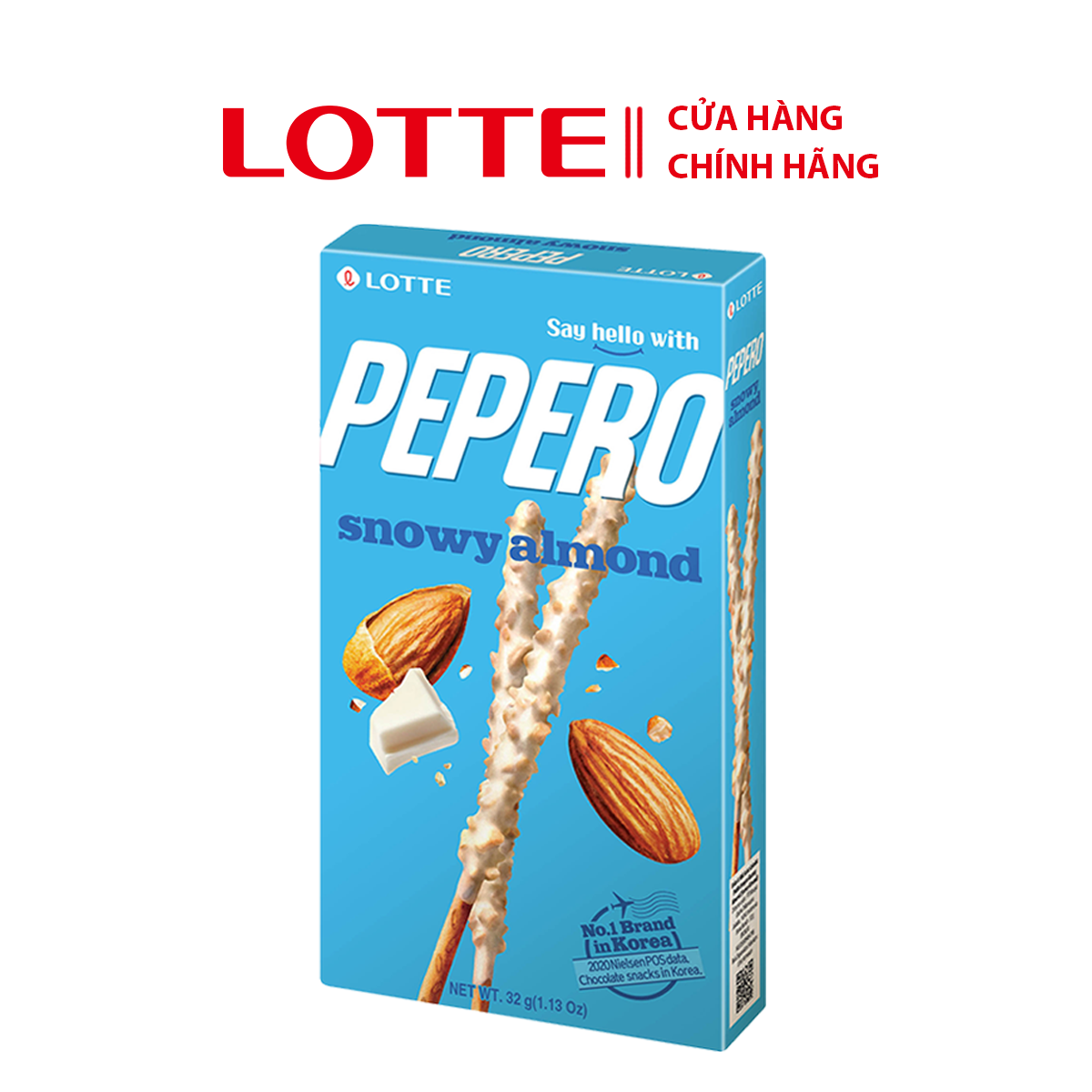 Bánh que Lotte Pepero vị Sô cô la trắng hạnh nhân Snowy Almond