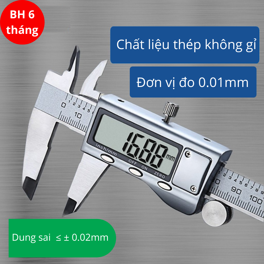 Thước kẹp điện tử 150mm thép hợp kim không rỉ màn hình LCD