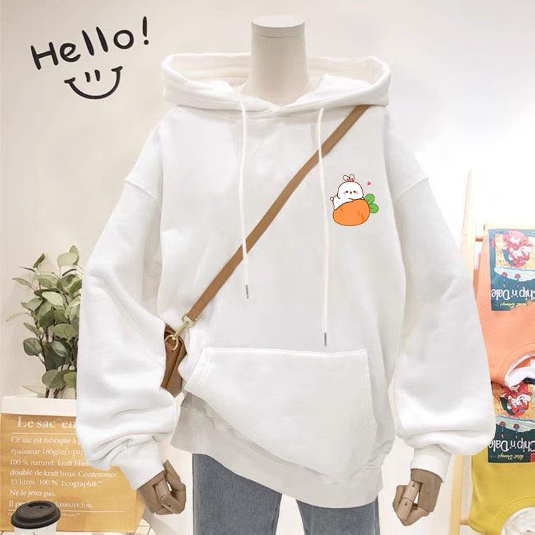 ÁO HOODIE UNISEX IN THỎ ÔM CÀ RỐT DỄ THƯƠNG