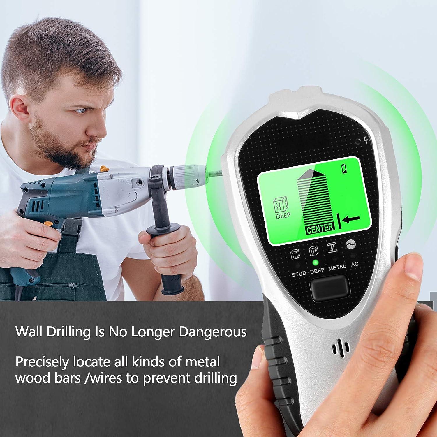 Máy dò tường 4 trong 1, Máy dò vật liệu máy quét tường, máy dò xây dựng với chỉ báo ánh sáng LCD / Cảnh báo âm thanh, phát hiện kim loại, dây điện, đinh tán bằng gỗ trong tường