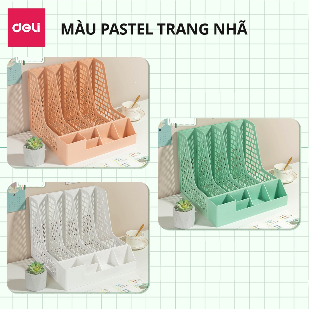 Khay kệ đựng tài liệu Deli 4 ngăn giá kệ đựng sách vở hồ sơ giấy tờ văn phòng màu pastel dễ thương nhỏ gọn tiện lợi