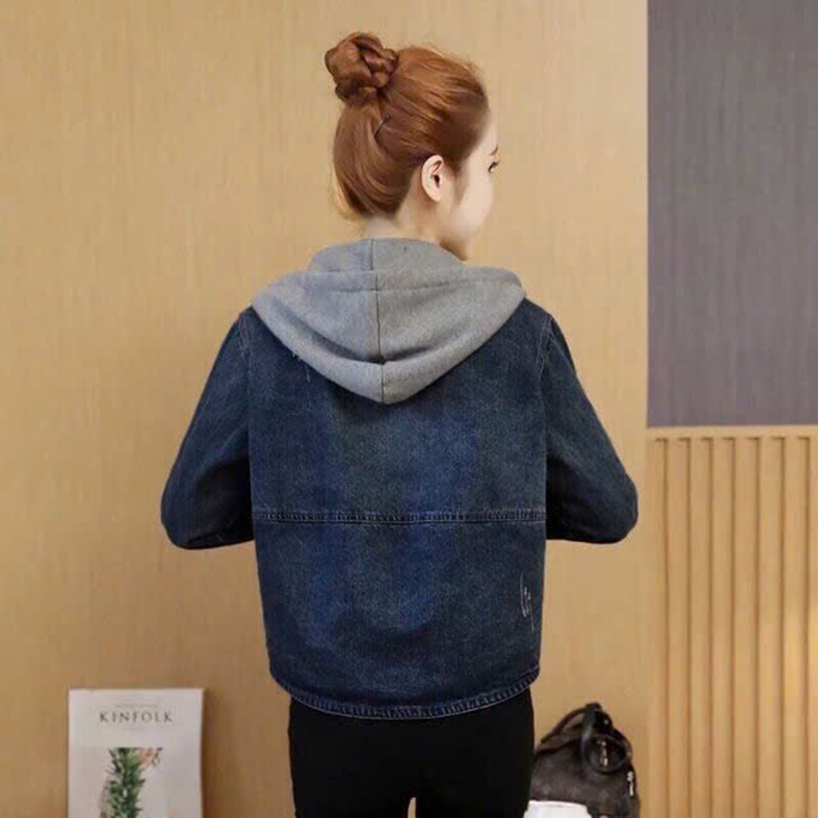 Áo Khoác jean Nữ Thời Trang Nón Trùm, Jean Dày Dặn, Có Nón Nỉ, Tay Phối Bo Thun Size M, L