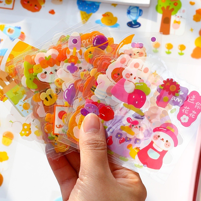 ￼Hộp 100 tờ sticker gấu thỏ hồng không trùng mẫu chống nước