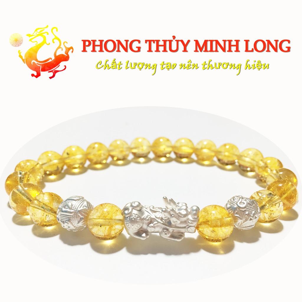 Vòng tay đá. Thach Anh Vàng chất lượng 5A mix Tỳ Hưu và 2 hạt Kim Tiền Bạc hợp người mệnh Thổ và Kim