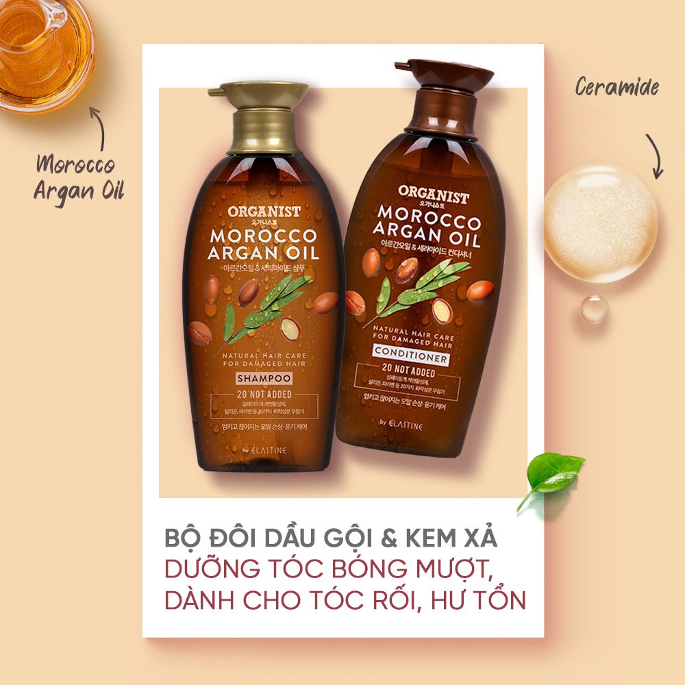 Bộ đôi Dầu gội và dầu xả nuôi dưỡng tóc Organist chiết xuất từ tinh dầu Morocco Argan - Dành cho tóc hư tổn