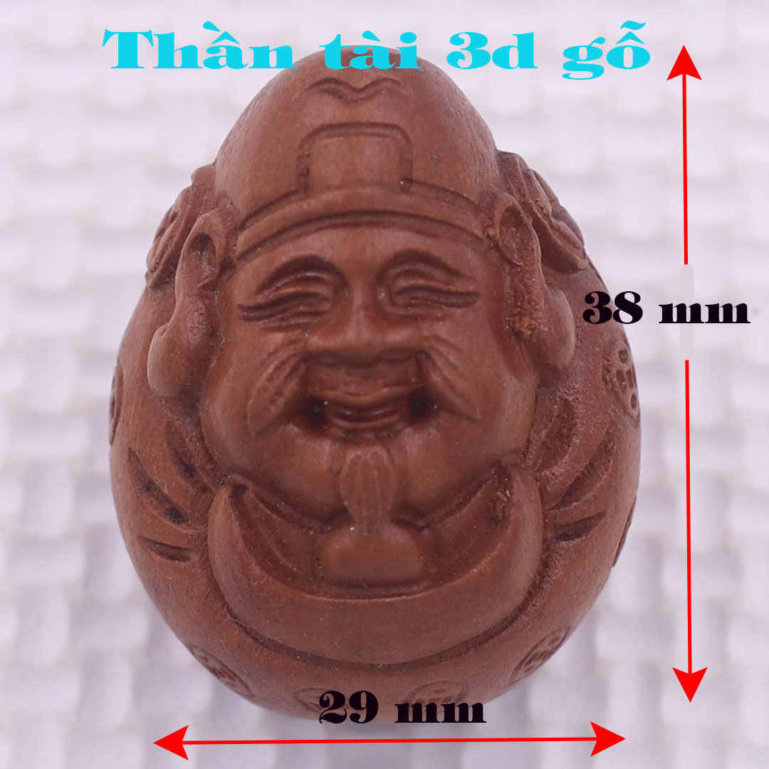 Mặt dây chuyền thần tài 3D gỗ đào kèm vòng cổ dây dù, vòng cổ dây chuyền