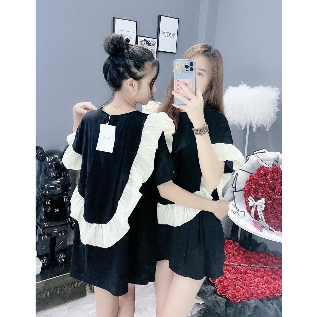 Áo váy tay nơ . Áo Phông Cotton Dày Dặn Dáng Rộng