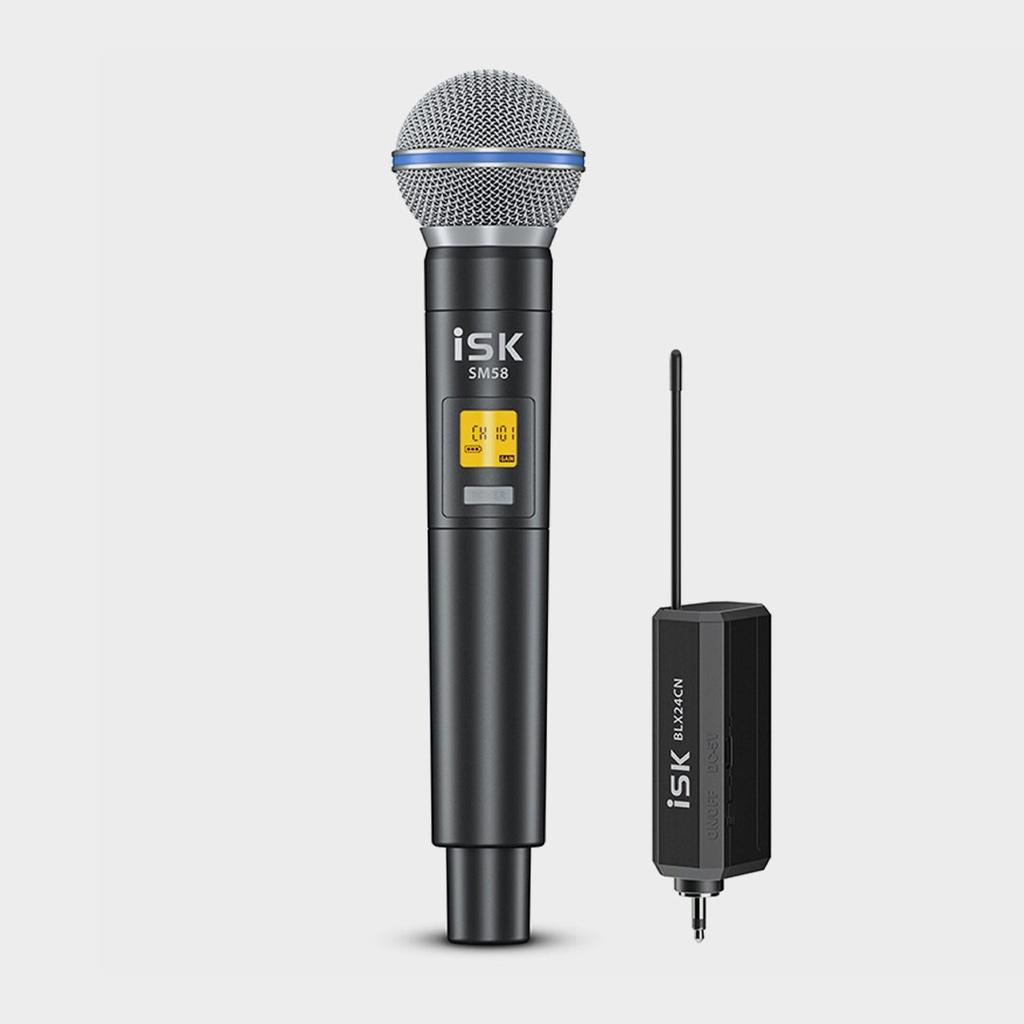 Mic thu âm ISK SM58 Cầm Tay - Micro Không Dây Màu Đen BLX24CN/SM58 Dùng Cho Sound Card, Âm ly, Vang, Mixer, Loa