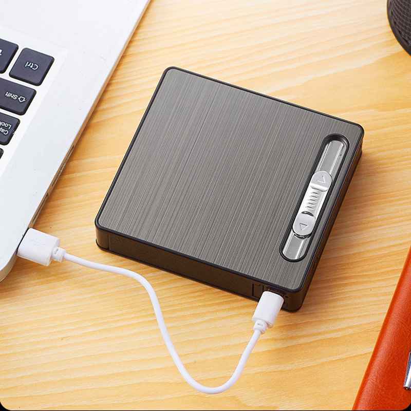 Bật Lửa Điện Kiêm Hộp Đựng Thuốc 20 Điếu Có Đèn Pin - Sạc Điện