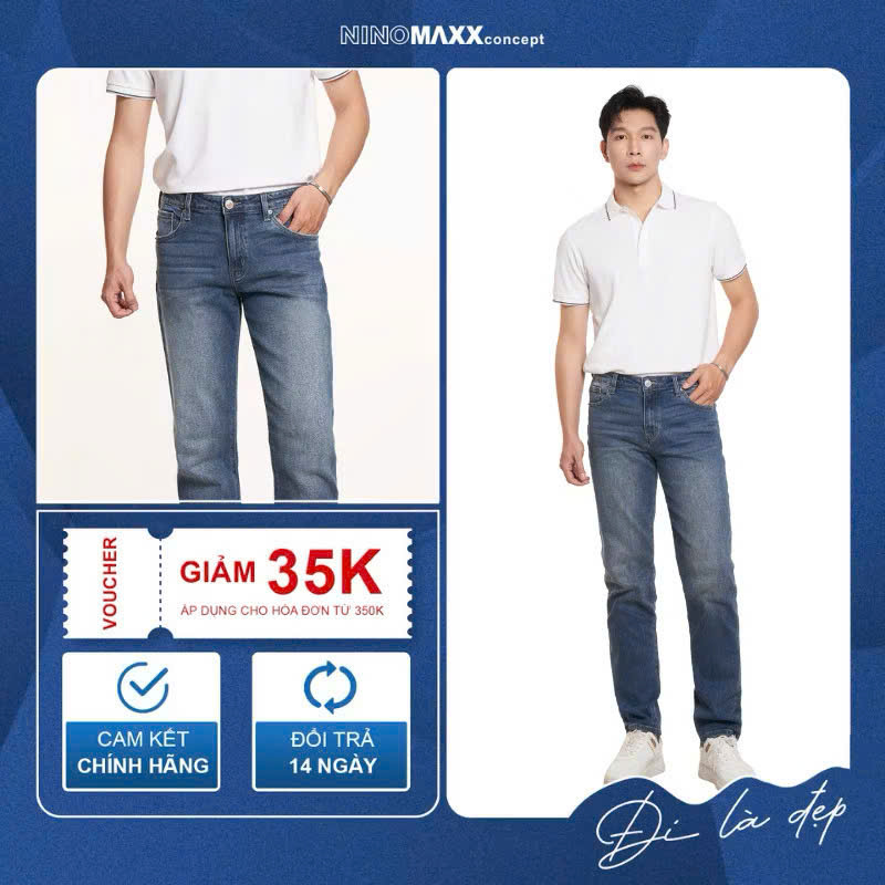 Quần Jean Nam Dáng Suông Co Giãn Nhẹ NINOMAXX 2208061