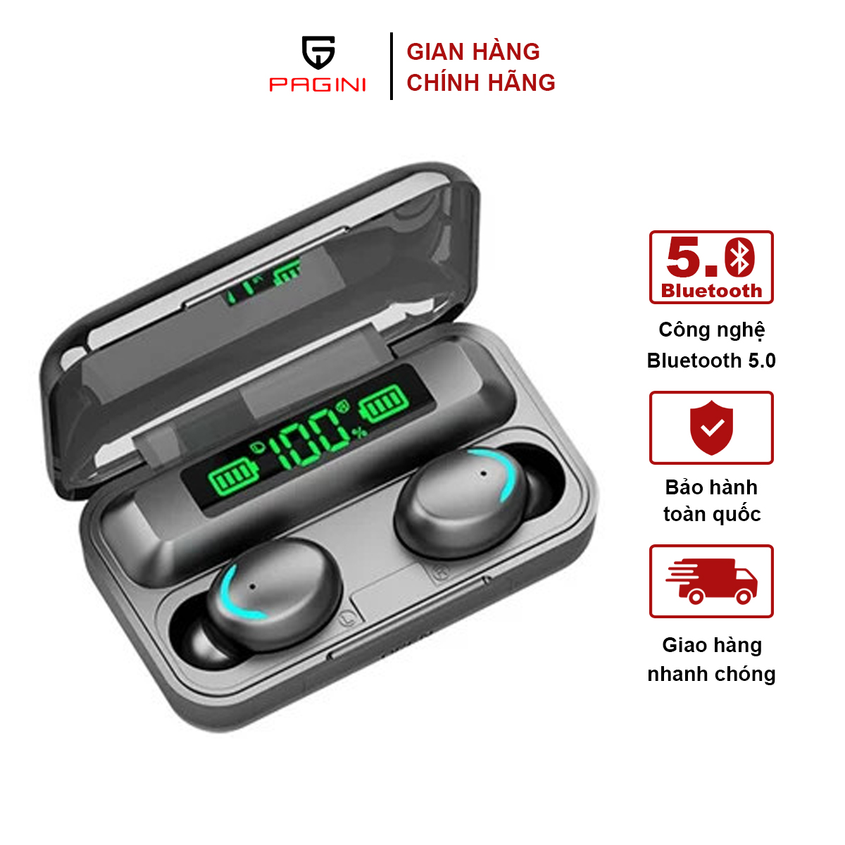 Tai nghe bluetooth F9 Pro thương hiệu PAGINI phiên bản cập nhật 2021 – Thời gian sử dụng lên tới 4h - Tai nghe không dây mang lại sự tiện lợi cho người sử dụng – Âm thanh trầm ấm - Hàng nhập khẩu