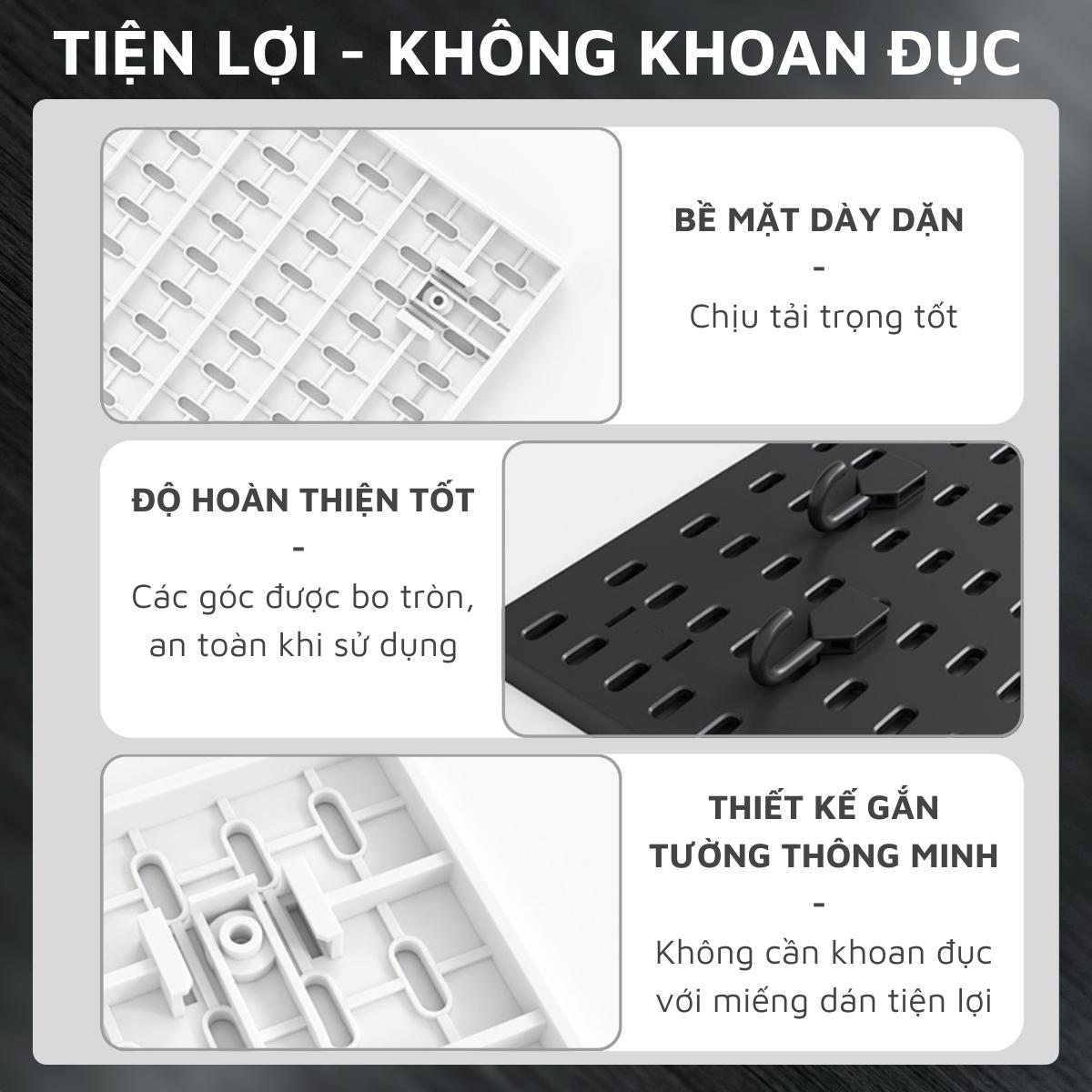 Kệ giá bảng treo tường DandiHome trang trí pegboard để đồ decor bàn học, phòng bếp, nhà tắm, đã kèm đầy đủ phụ kiện, có thể dán kính không cần khoan đục