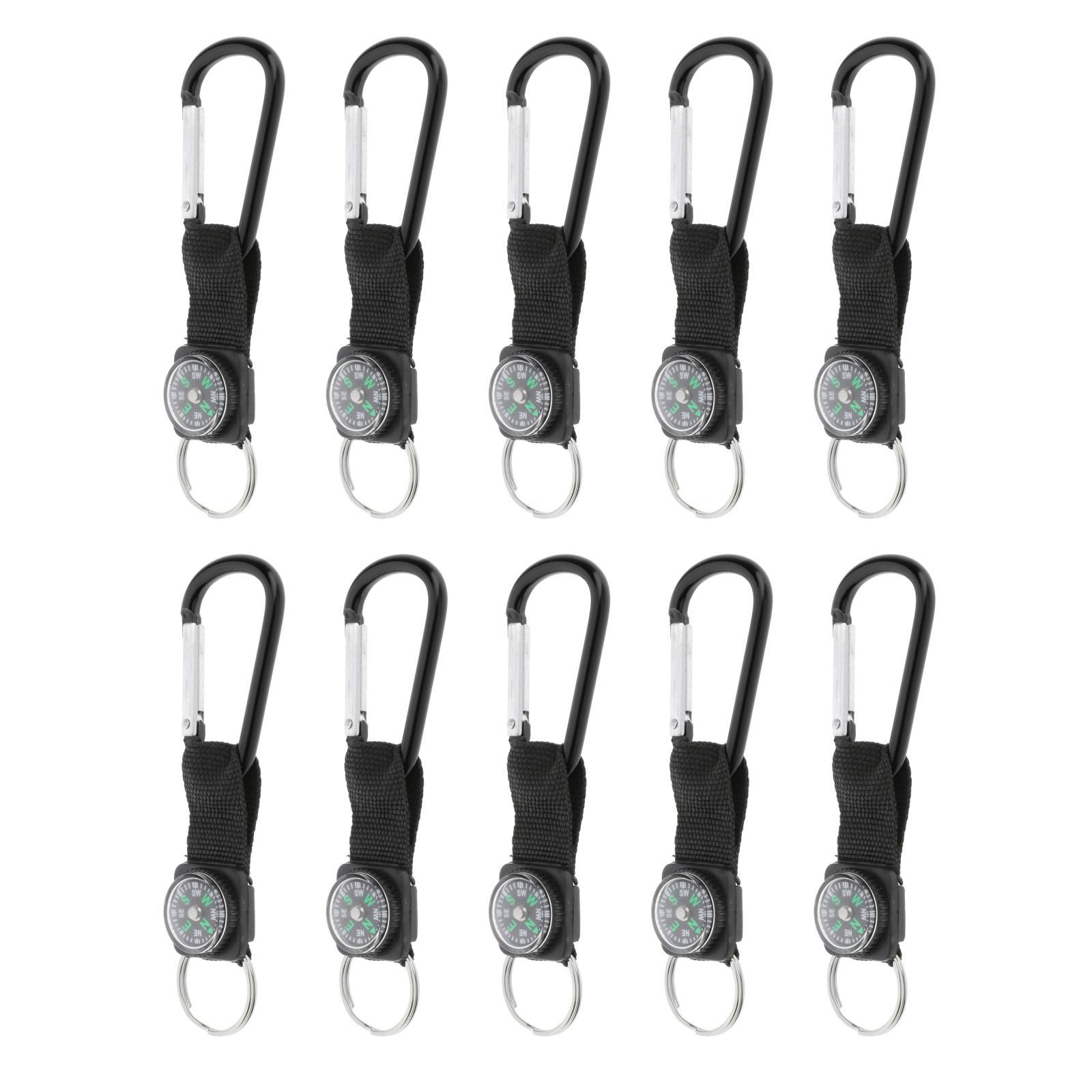 10Pcs Camping Carabiner Compass Keyring Climbing Equipment Black