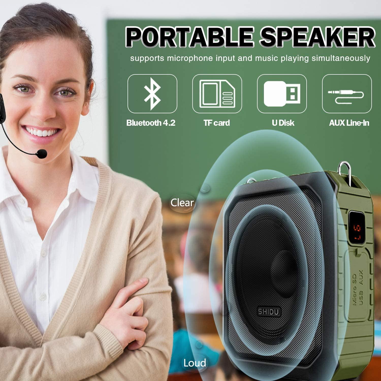 Shidu M800 18W Bộ khuếch đại giọng nói không dây di động cho giáo viên UHF Micro Color: Army Green US Plug