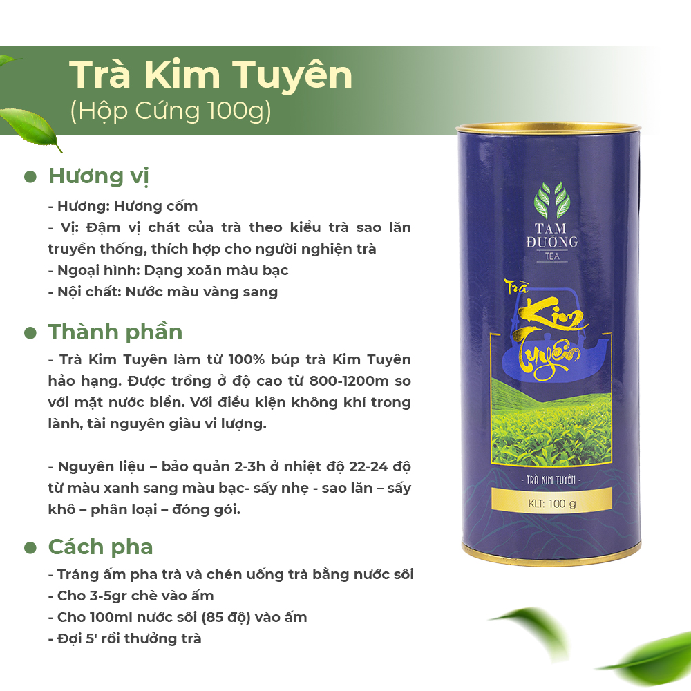 Trà Sạch Kim Tuyên Chính Hiệu Tam Đường Hương Thơm Cốm, Vị Đậm Chát Truyền Thống - Hộp Cứng