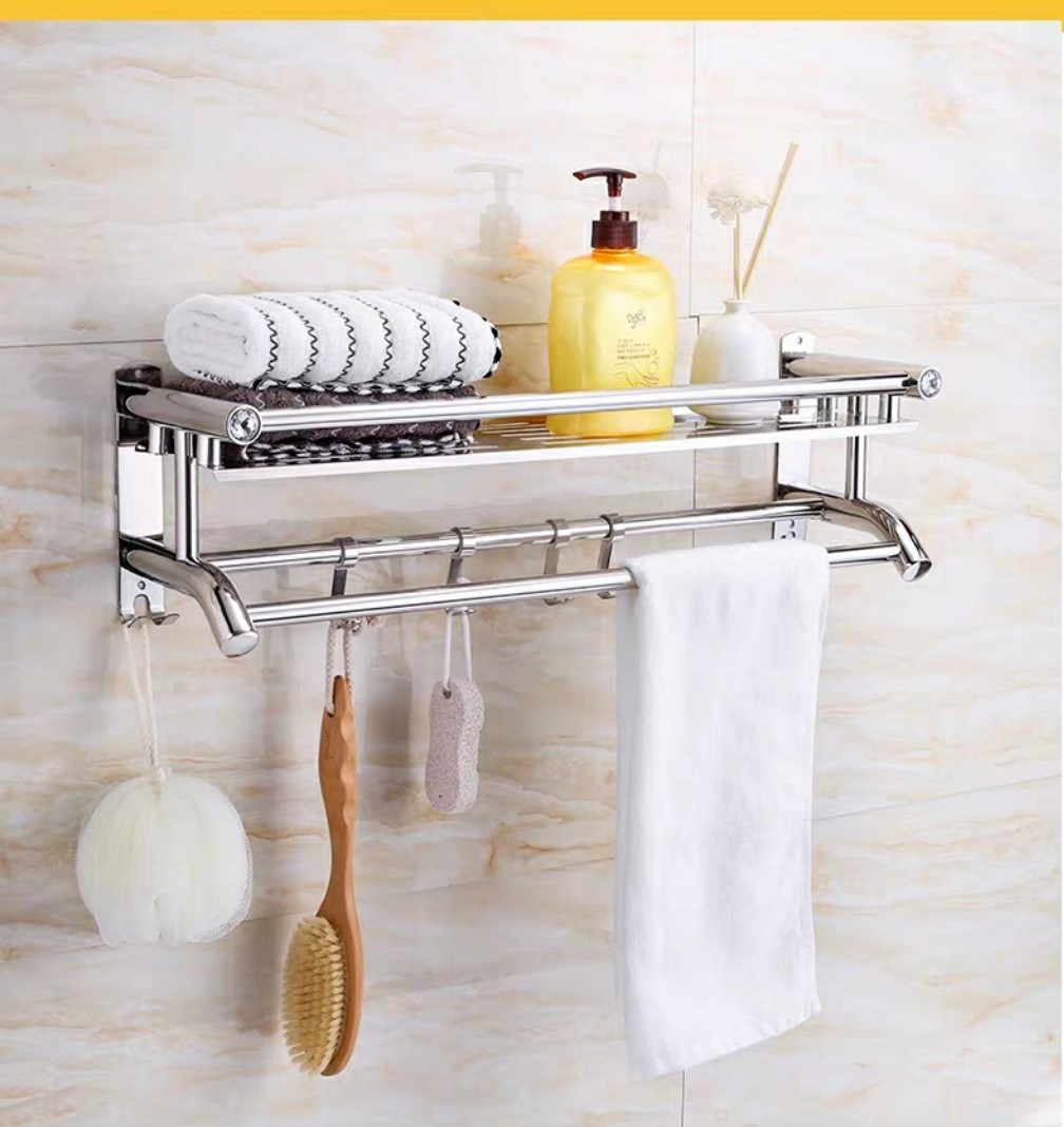 Giá Vắt Khăn INOX 304 Dán Tường, Kệ treo đồ nhà tắm chịu tải 10kg - K201