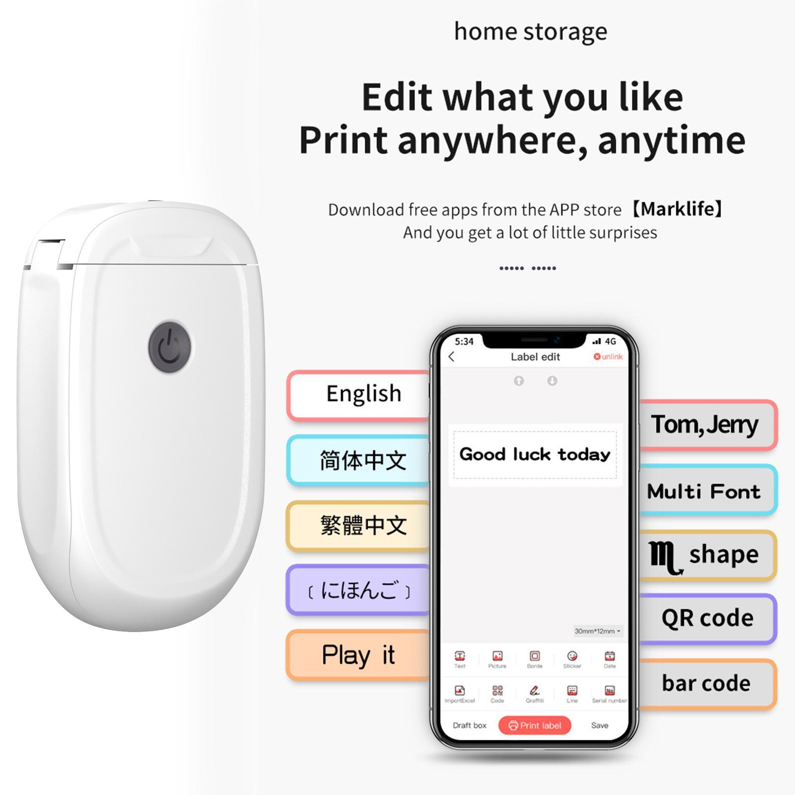 Thermal Label Printer Mini Small Portable Label Printer High Speed Printing Compatible with Print Commands Set, Easy to Setup