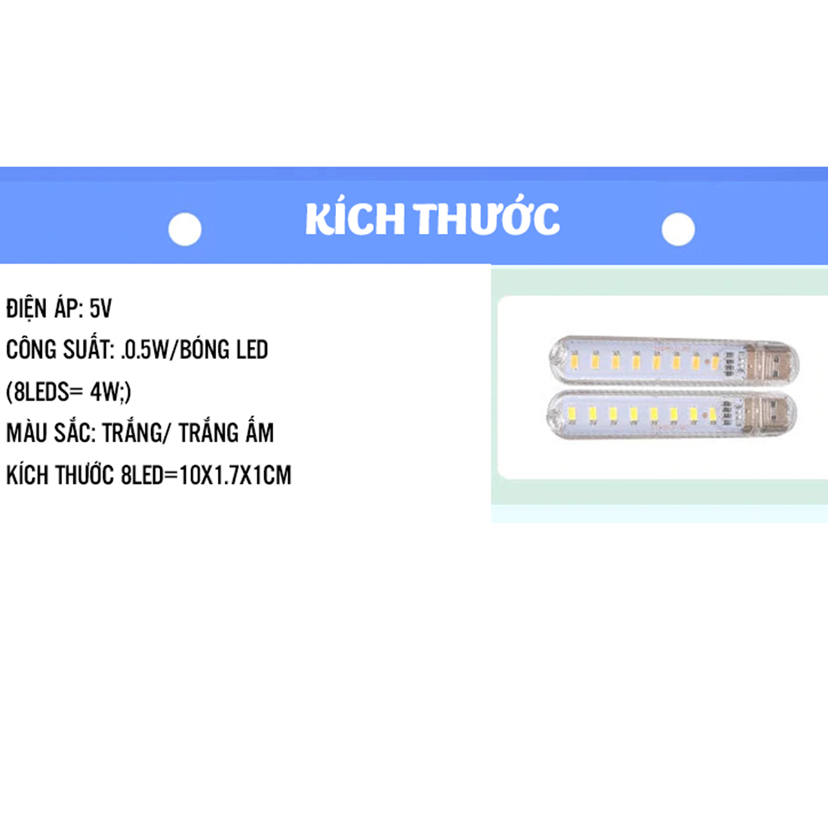 Đèn Led Thanh 8 Bóng Để Bàn Đầu Gắn Ngõ USB Dự Phòng 4W (0.5W/led) Siêu Sáng