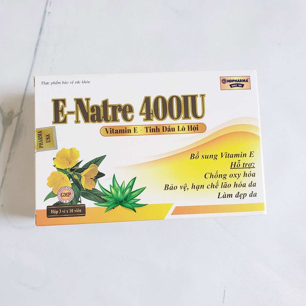 Viên uống E–Natre 400IU Bổ sung vitamin E, giúp sáng da và hạn chế lão hóa da thành phần từ lô hội và hoa anh thảo