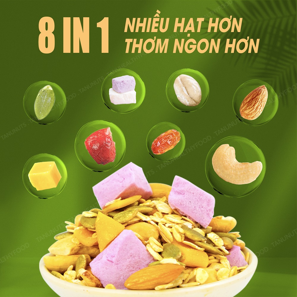 Granola sữa chua TANU NUTS túi 500g, granola siêu hạt mix hạt ngũ cốc dinh dưỡng tôt cho bà bầu