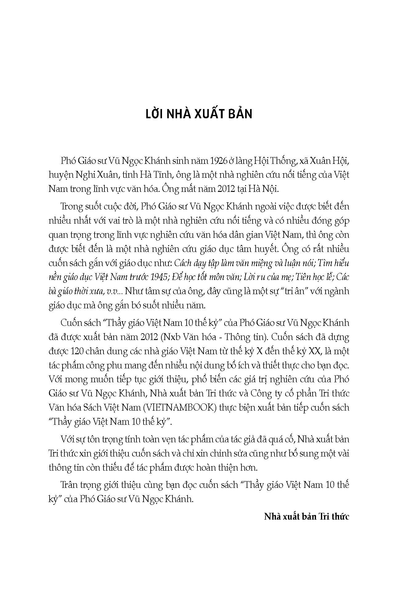Thầy Giáo Việt Nam 10 Thế Kỷ - Vũ Ngọc Khánh