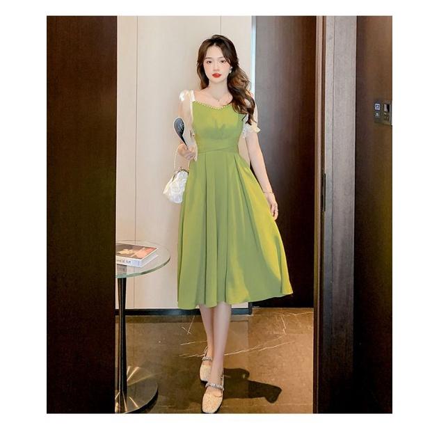 ĐẦM XÒE CỔ HẠT TAY PHỐI LỤA TƠ CAO CẤP