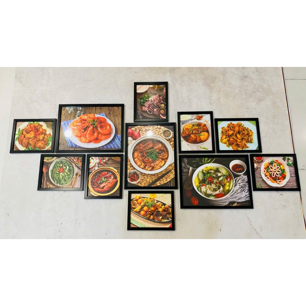 (ẢNH CHỤP THẬT) Bộ 11 khung ảnh treo tường cơm trưa văn phòng trang trí quán ăn,nhà hàng