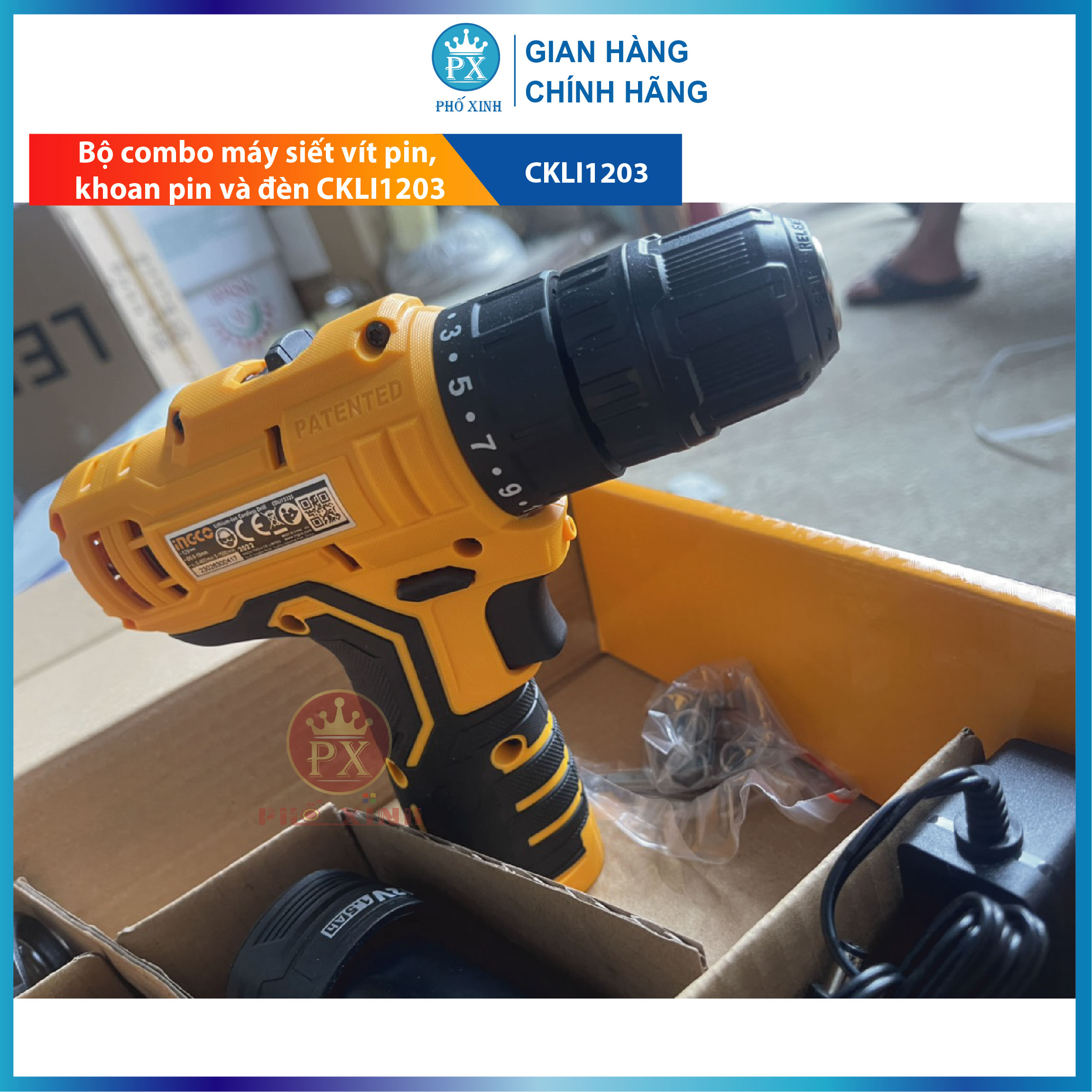 Bộ combo máy khoan, máy siết vít, đèn dùng pin 12V Ingco CDLI12208 CIRLI1201 CWLI1223