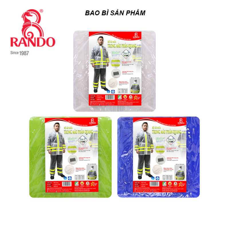 Bộ Áo Mưa Trong Màu Phản Quang - Thương hiệu Rando, chính hãng, cao cấp - ASPC-02