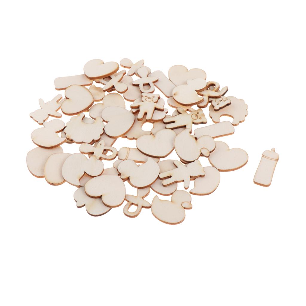 100 Pieces Unfinished Wood Cutouts Wooden Embellishments Party Favor Decor