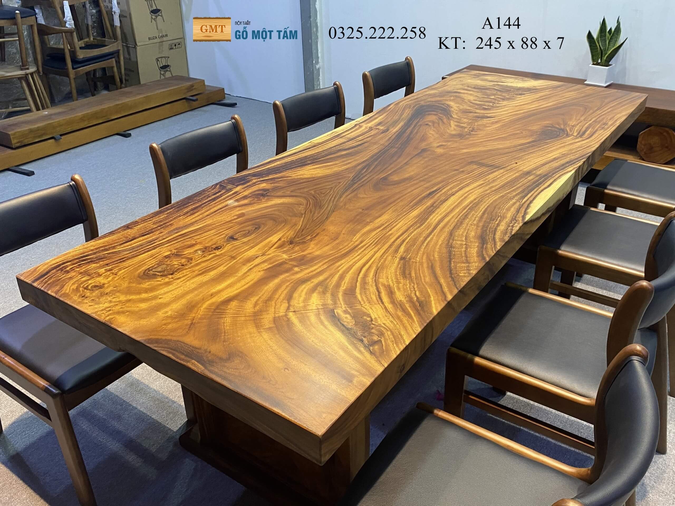 Bàn Ăn Gỗ Me Tây, Bàn Làm Việc Gỗ Me Tây, Bàn Gỗ Me Tây Nguyên Tấm Dài 2,45m Rộng 88cm Dày 7cm
