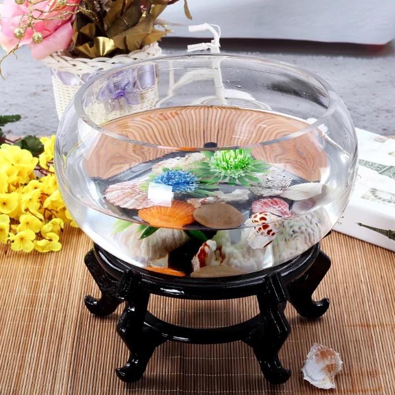 Chậu thủy tinh tròn thấp đường kính 20 cm nuôi cá cảnh nhỏ, trồng cây thủy sinh, mix tiểu cảnh terrarium