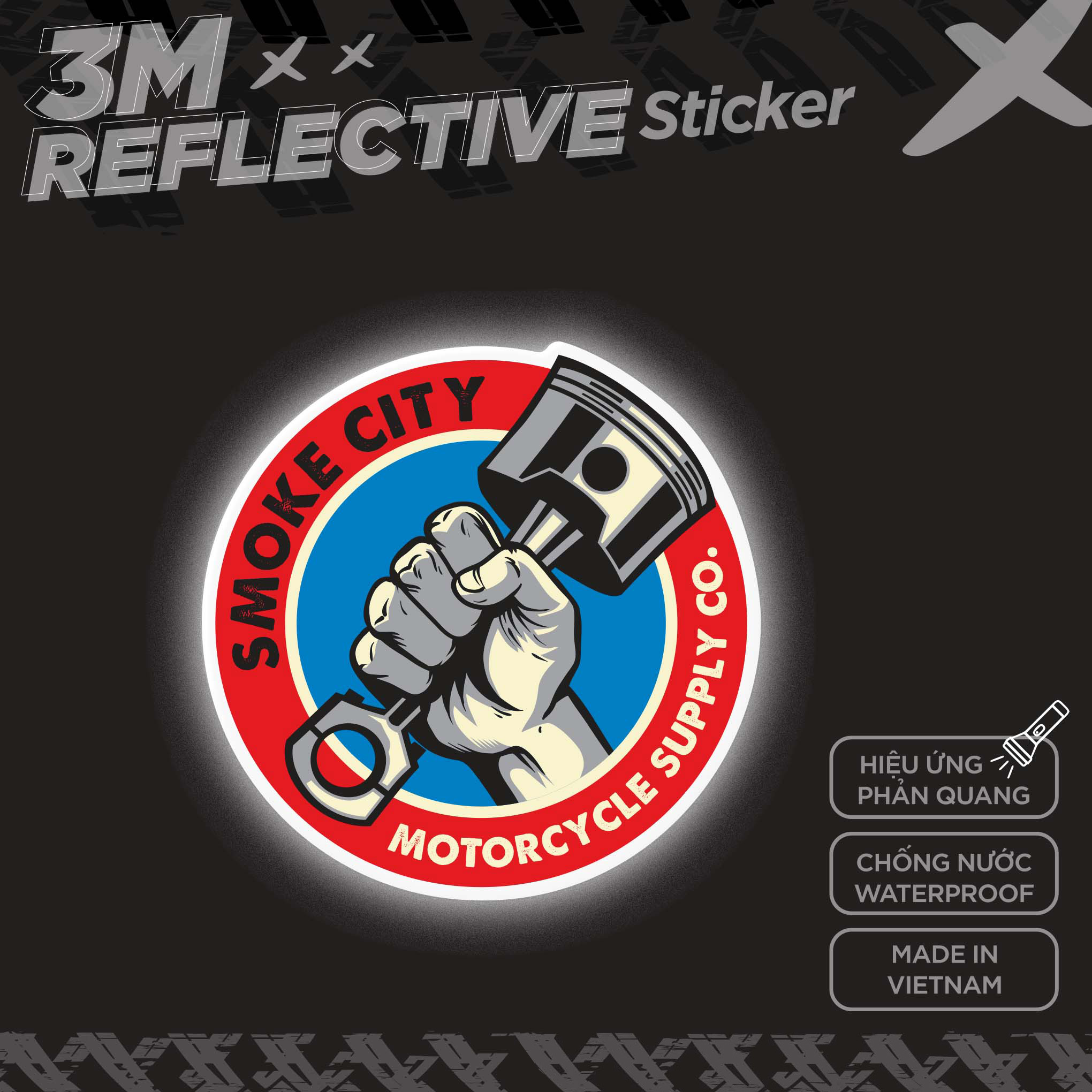 SMOKE CITY MOTORCYCLE LOGO 3M - Reflective Sticker Die-cut Hình dán phản quang STICKER FACTORY