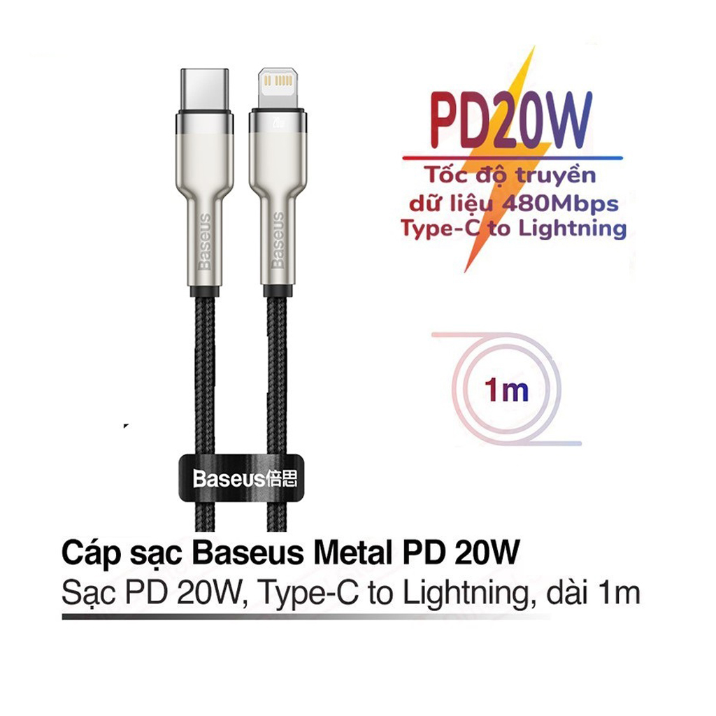 Cáp sạc nhanh PD20W truyền dữ liệu Baseus Metal Data Type-C sang iPhone ( 2 size ) - Hàng chính hãng