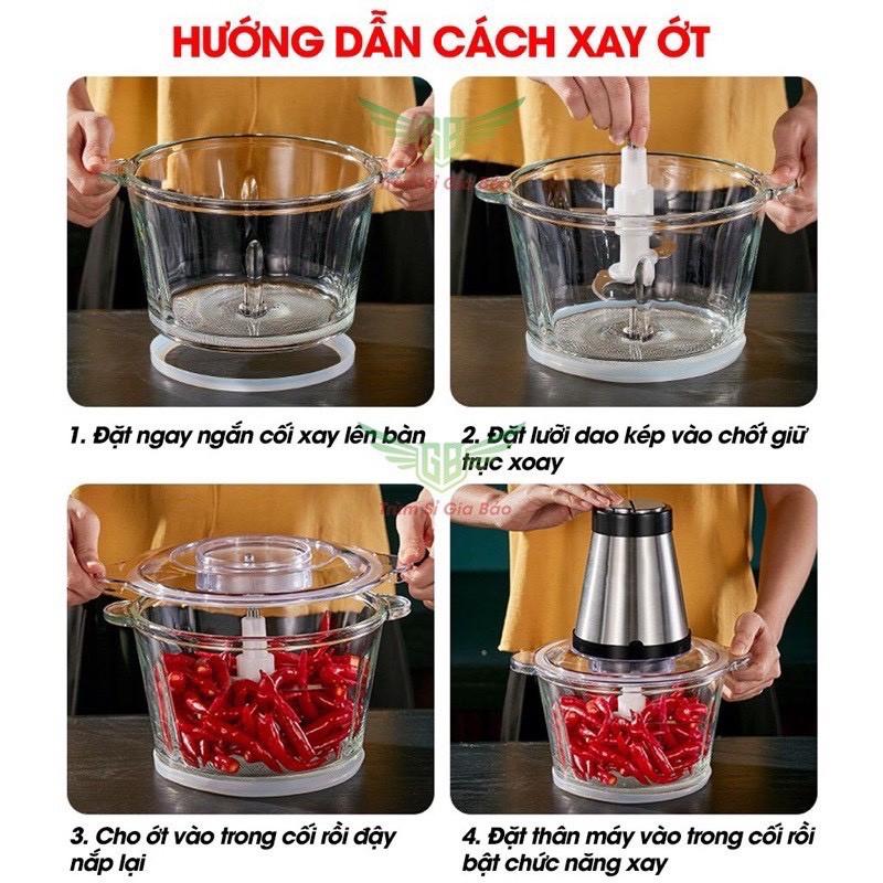 Máy Xay Thịt-Máy xay sinh tố cầm tay Cối Inox 4 Lưỡi Đa Năng,Công suất 2500W