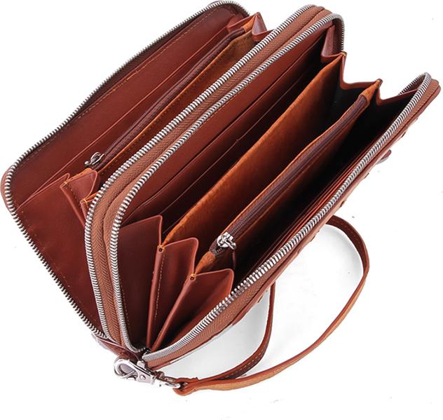Ví Da Đà Điểu Nhiều Ngăn Huy Hoàng HT3415 (11 x 22 cm) - Vàng Bò