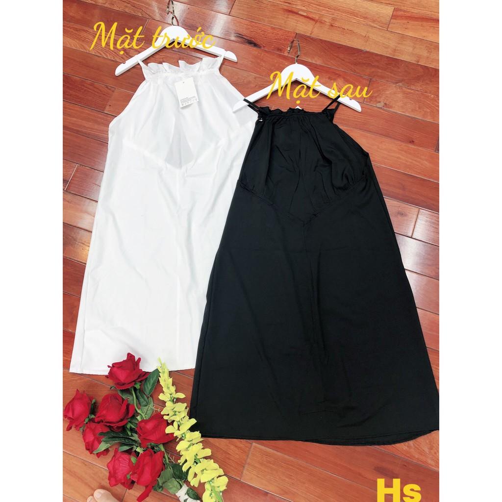 Đầm nữĐầm Yếm Nữ 3 Lỗ Khoét Lưng Yếm Nữ Ngực Bèo Dáng Rộng 2 Màu đen, trắng sang chảnh phù hợp đi biển, đi chơi, xinh