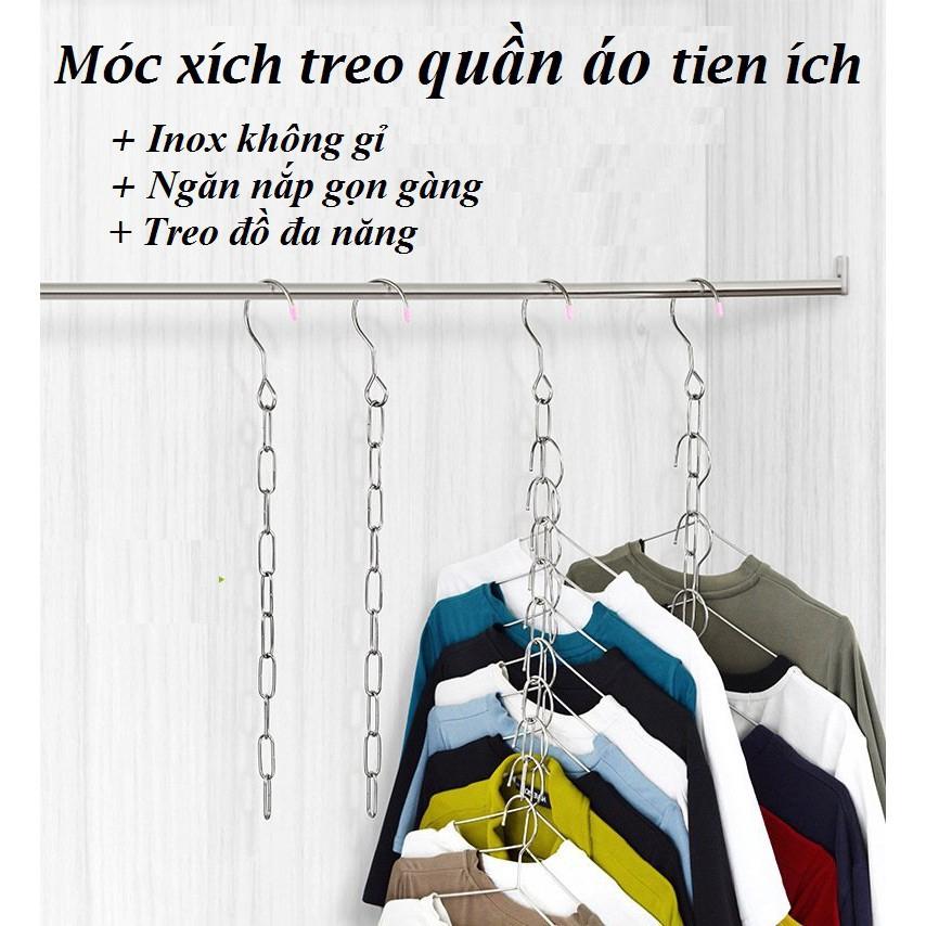 Dây Xích Móc Treo Quần Áo Thông Minh Inox 10 Lỗ Treo Móc Quần Áo Tiết Kiệm Diện Tích